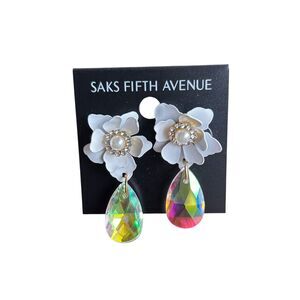 Saks Fifth Avenue Floral Pearl Rhinestone Iridescent Drop Earrings